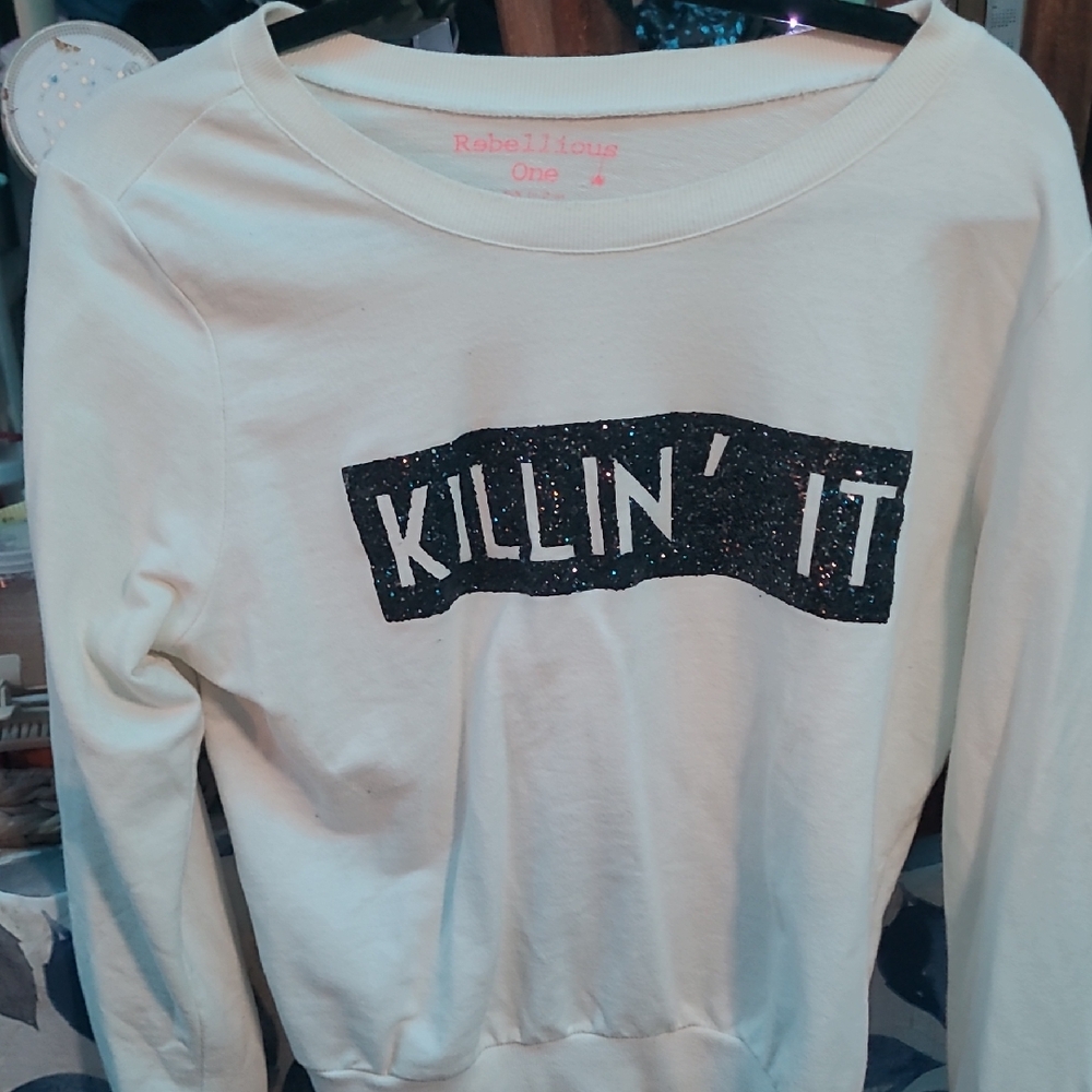 Last Call Free With Sale Rebellious One White Graphic Sweatshirt